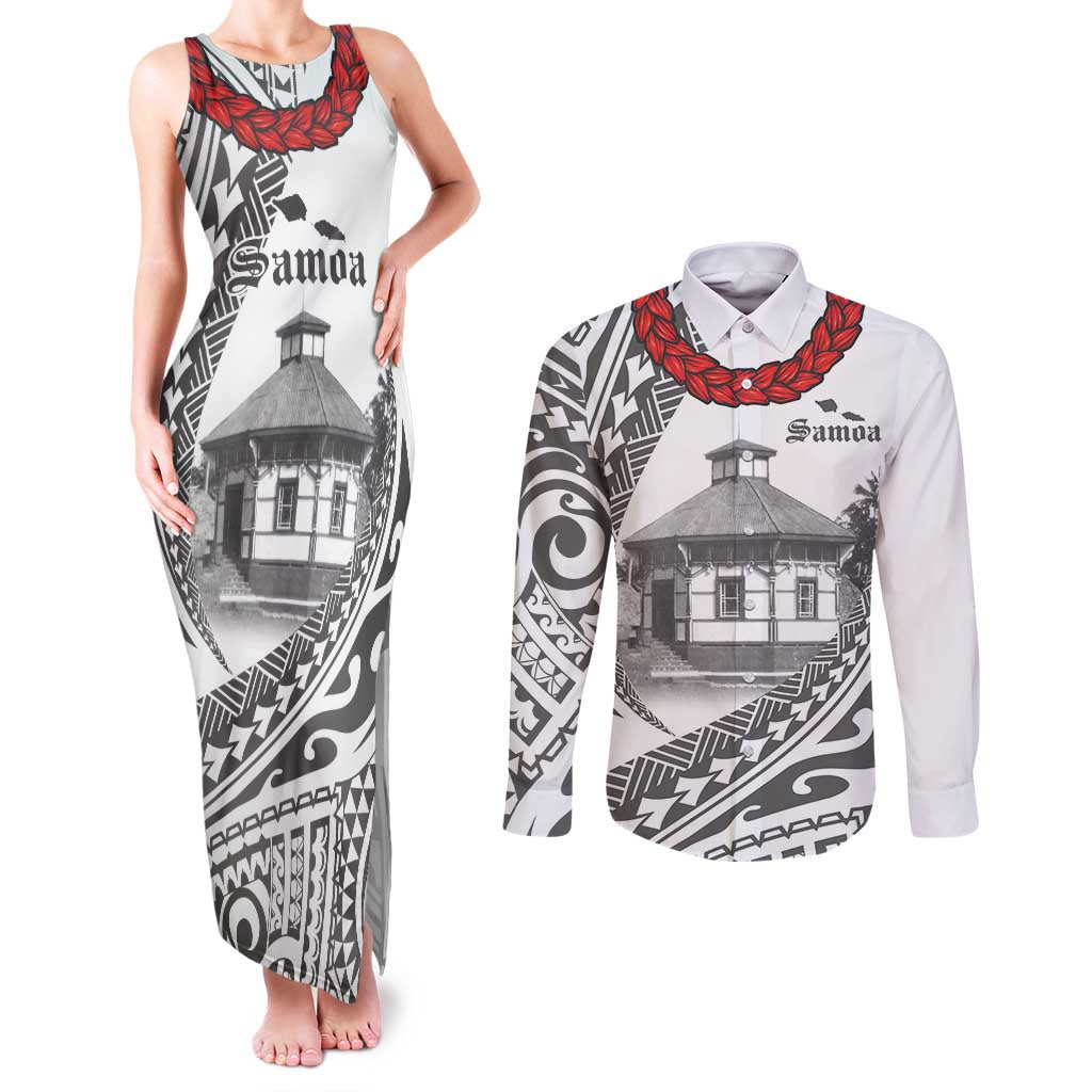 Samoa Mau Movement House Personalised Couples Matching Tank Maxi Dress and Long Sleeve Button Shirt Fa'a Samoa The Samoan Way