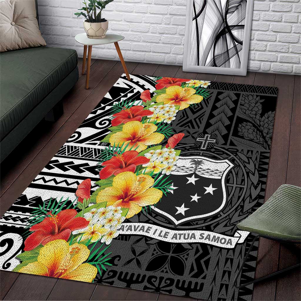 Samoa Tribal Hibiscus Flowers Area Rug