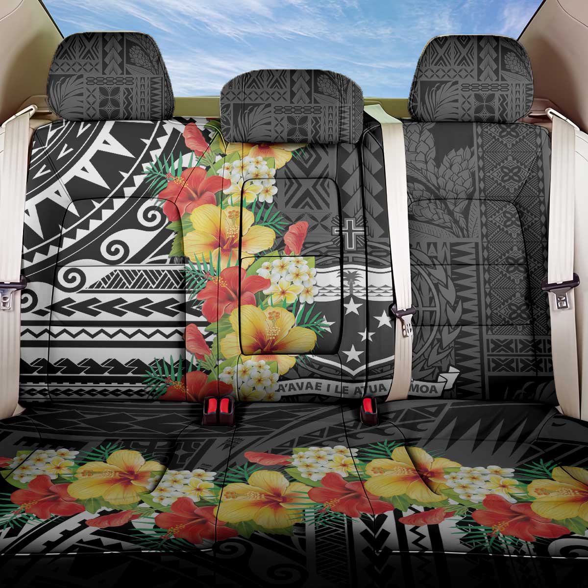 Samoa Tribal Hibiscus Flowers Back Car Seat Cover