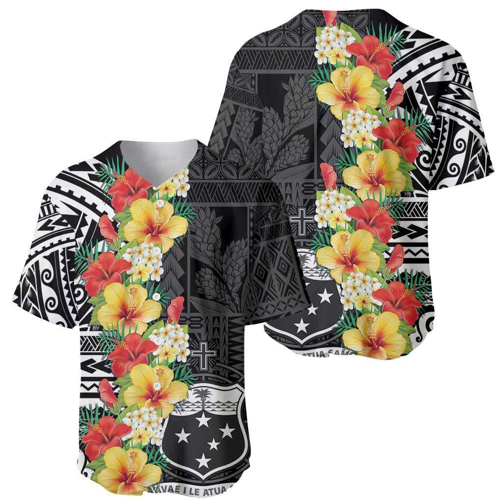 Samoa Tribal Hibiscus Flowers Baseball Jersey