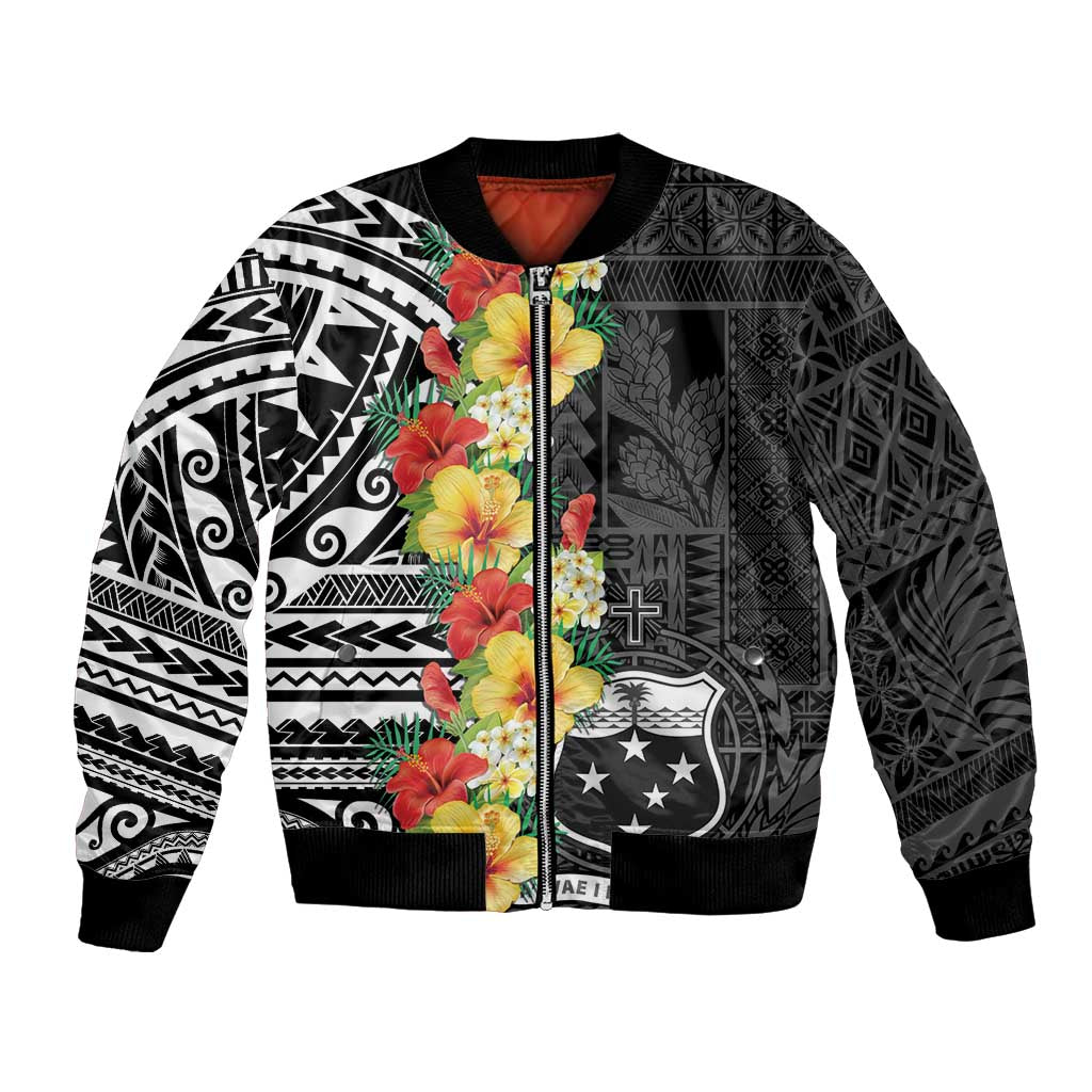 Samoa Tribal Hibiscus Flowers Bomber Jacket