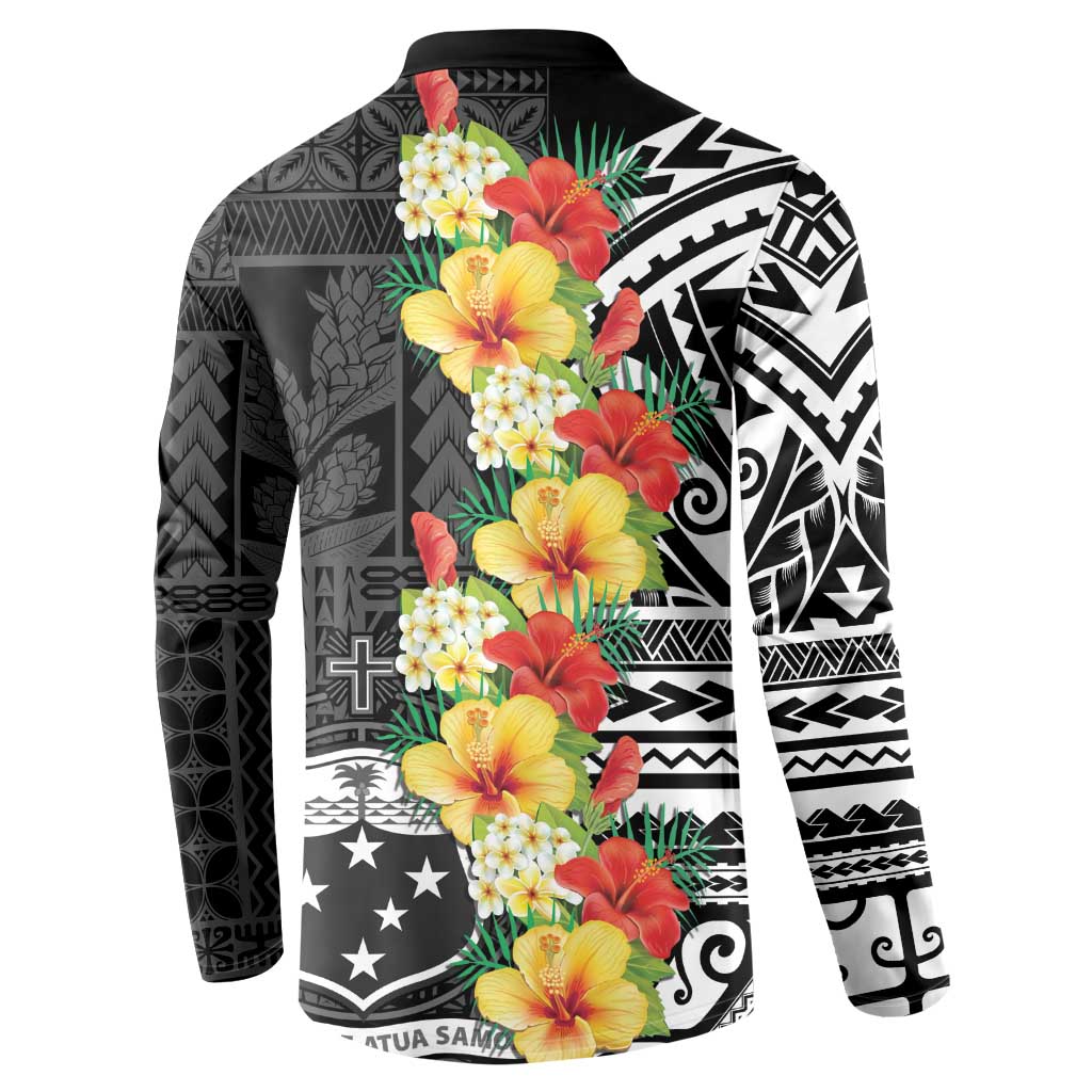 Samoa Tribal Hibiscus Flowers Button Sweatshirt