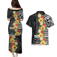 Samoa Tribal Hibiscus Flowers Couples Matching Puletasi and Hawaiian Shirt
