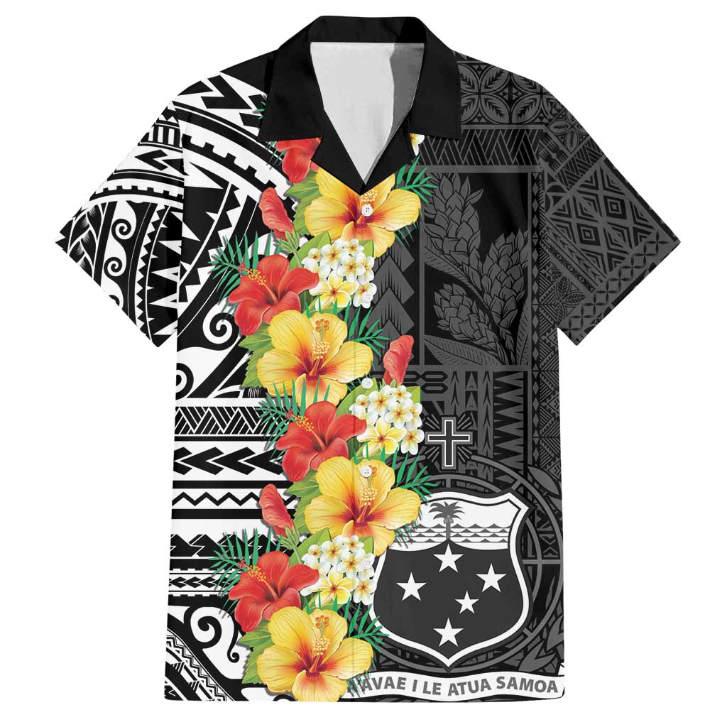 Samoa Tribal Hibiscus Flowers Family Matching Long Sleeve Bodycon Dress and Hawaiian Shirt
