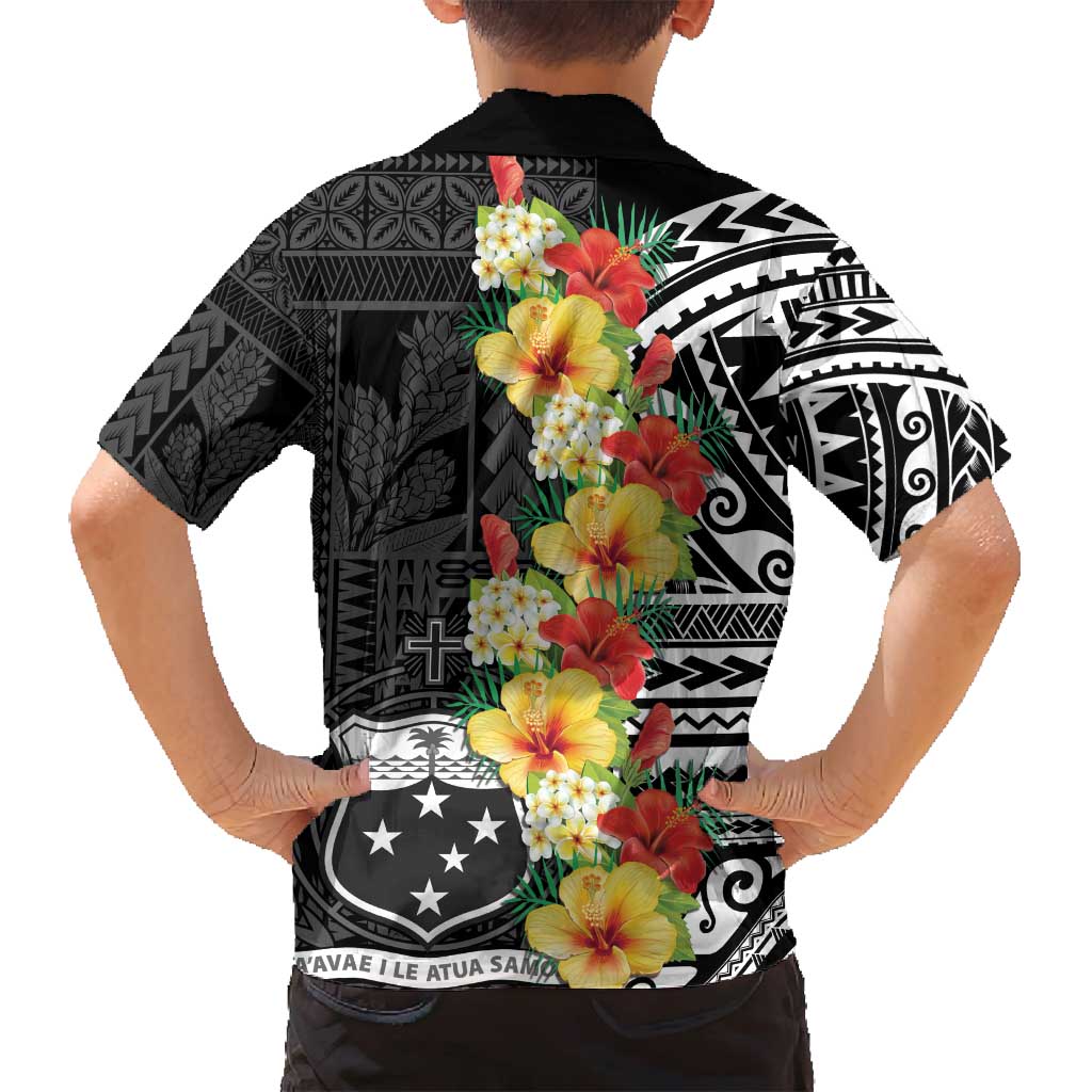Samoa Tribal Hibiscus Flowers Family Matching Off Shoulder Short Dress and Hawaiian Shirt
