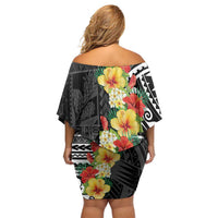 Samoa Tribal Hibiscus Flowers Family Matching Off Shoulder Short Dress and Hawaiian Shirt