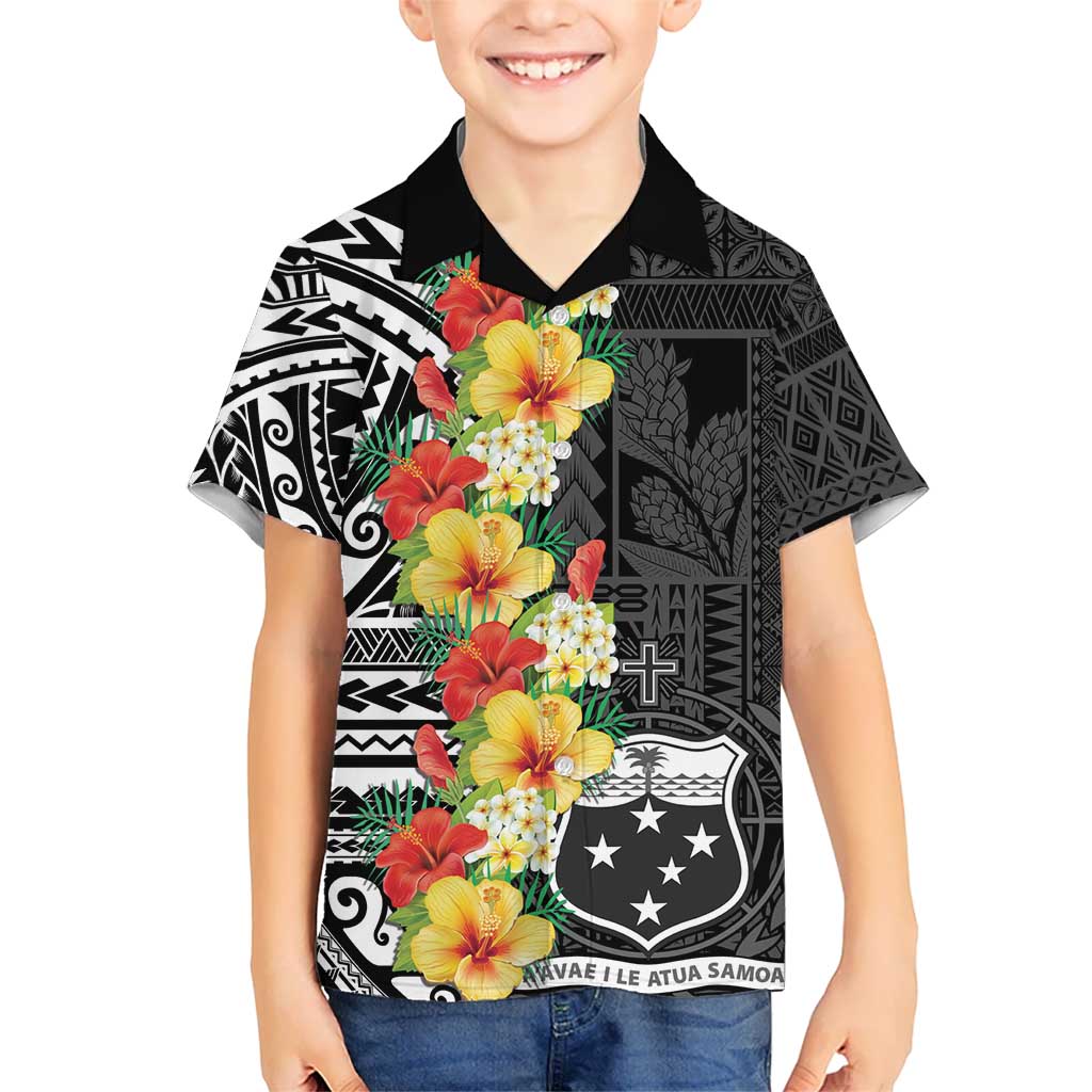 Samoa Tribal Hibiscus Flowers Kid Hawaiian Shirt