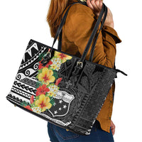 Samoa Tribal Hibiscus Flowers Leather Tote Bag