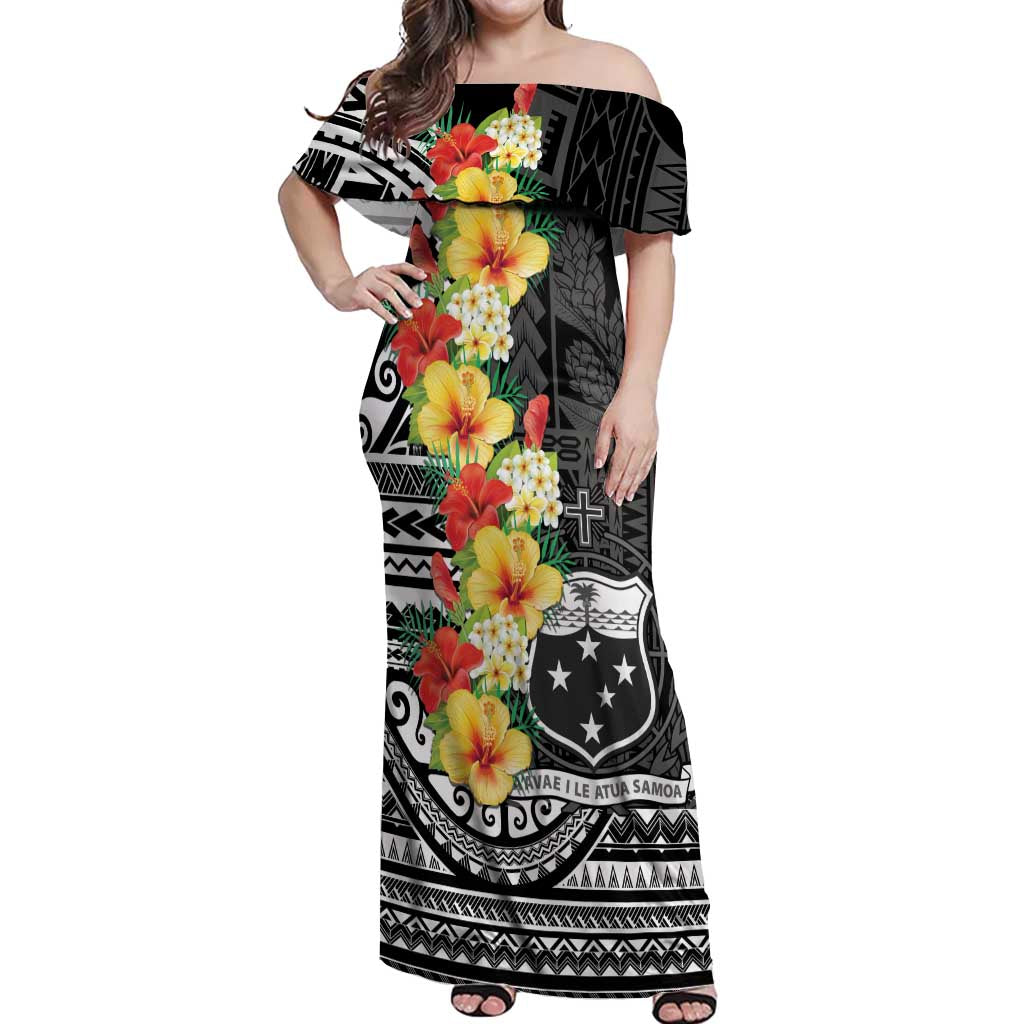 Samoa Tribal Hibiscus Flowers Off Shoulder Maxi Dress