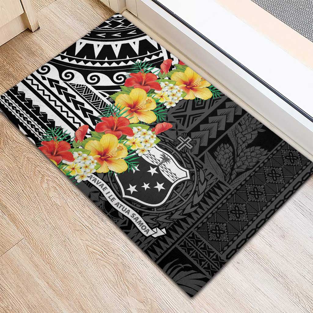 Samoa Tribal Hibiscus Flowers Rubber Doormat