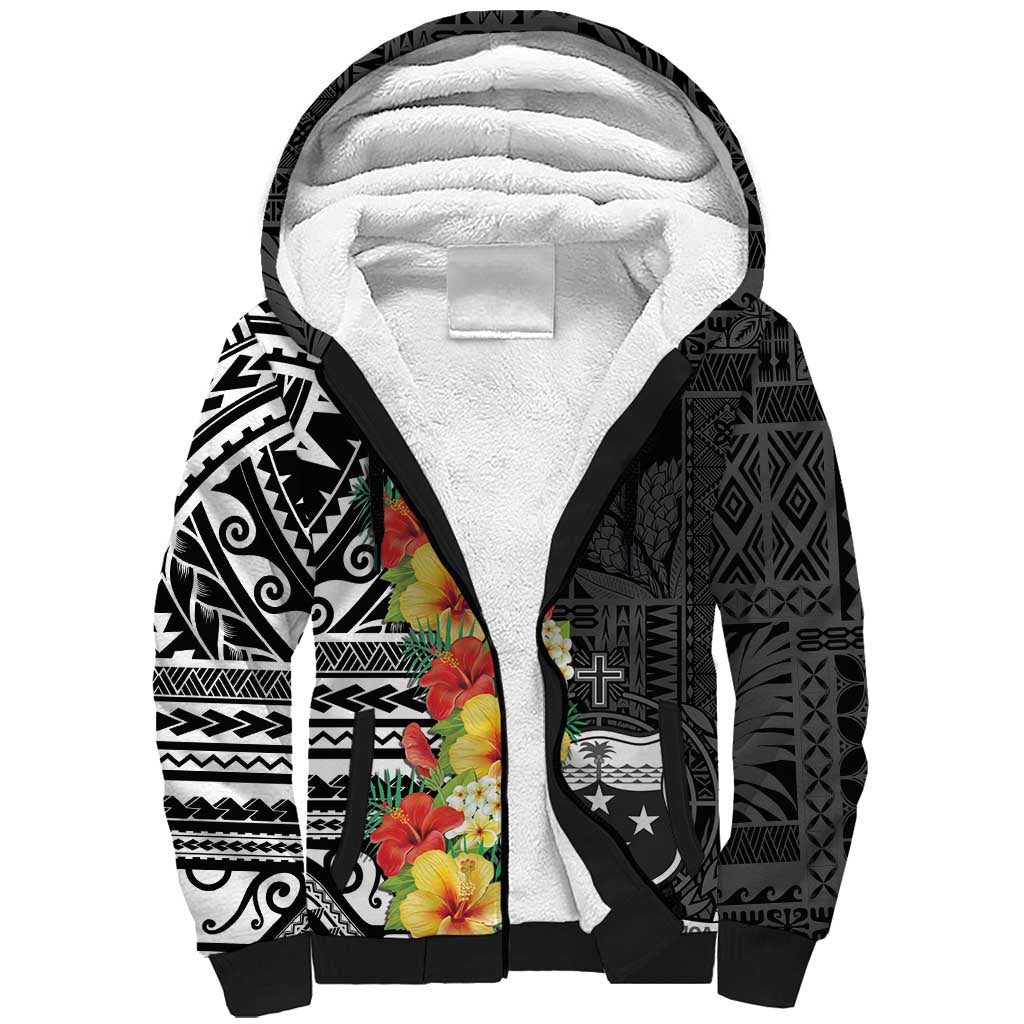 Samoa Tribal Hibiscus Flowers Sherpa Hoodie