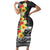 Samoa Tribal Hibiscus Flowers Short Sleeve Bodycon Dress