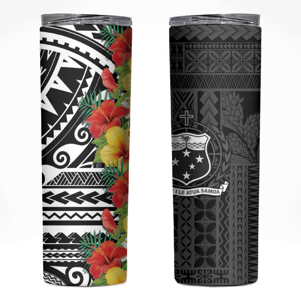 Samoa Tribal Hibiscus Flowers Skinny Tumbler