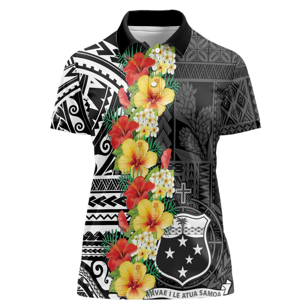 Samoa Tribal Hibiscus Flowers Women Polo Shirt