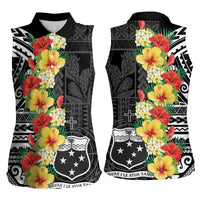 Samoa Tribal Hibiscus Flowers Women Sleeveless Polo Shirt