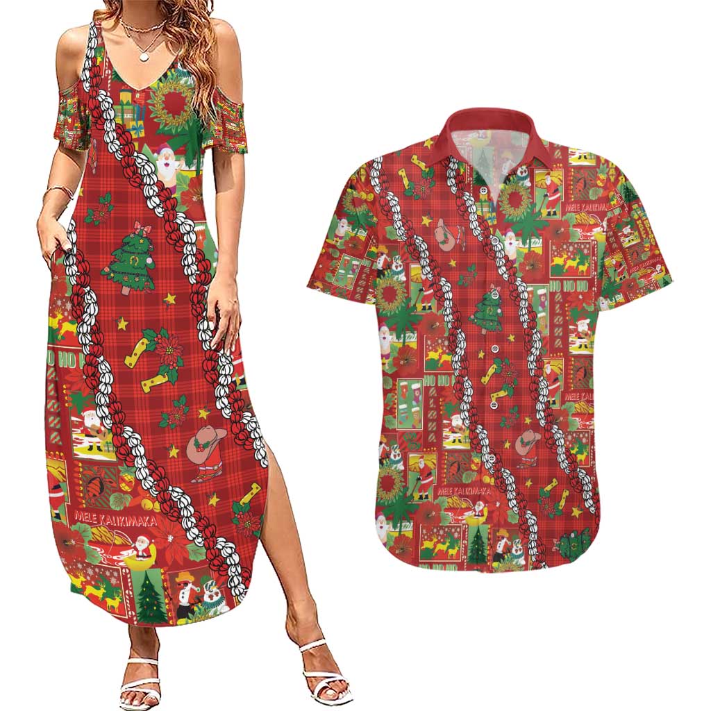 Mele Kalikimaka Pakalana Pikake Lei Couples Matching Summer Maxi Dress and Hawaiian Shirt Hawaiian Rodeo Paniolo Omaomao Palaka - Polynesian Pride