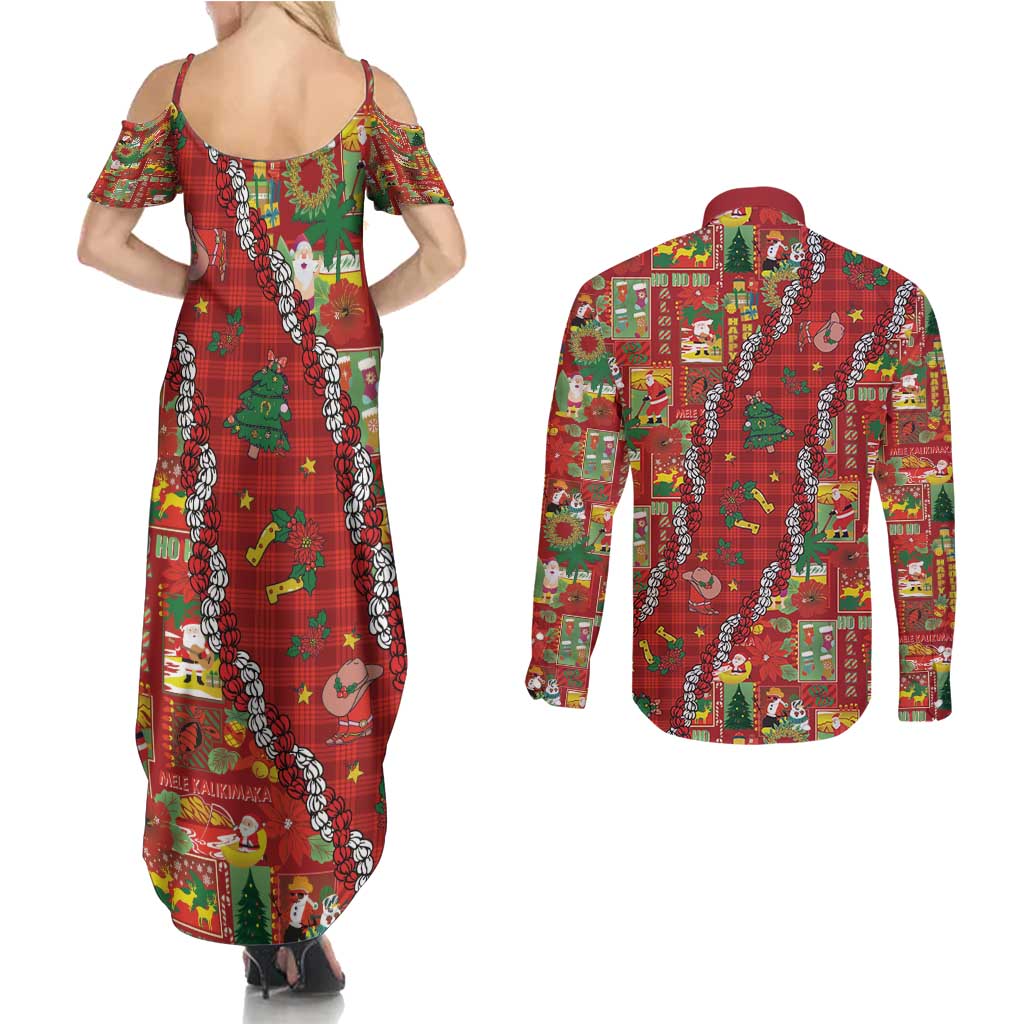 Mele Kalikimaka Pakalana Pikake Lei Couples Matching Summer Maxi Dress and Long Sleeve Button Shirt Hawaiian Rodeo Paniolo Omaomao Palaka - Polynesian Pride