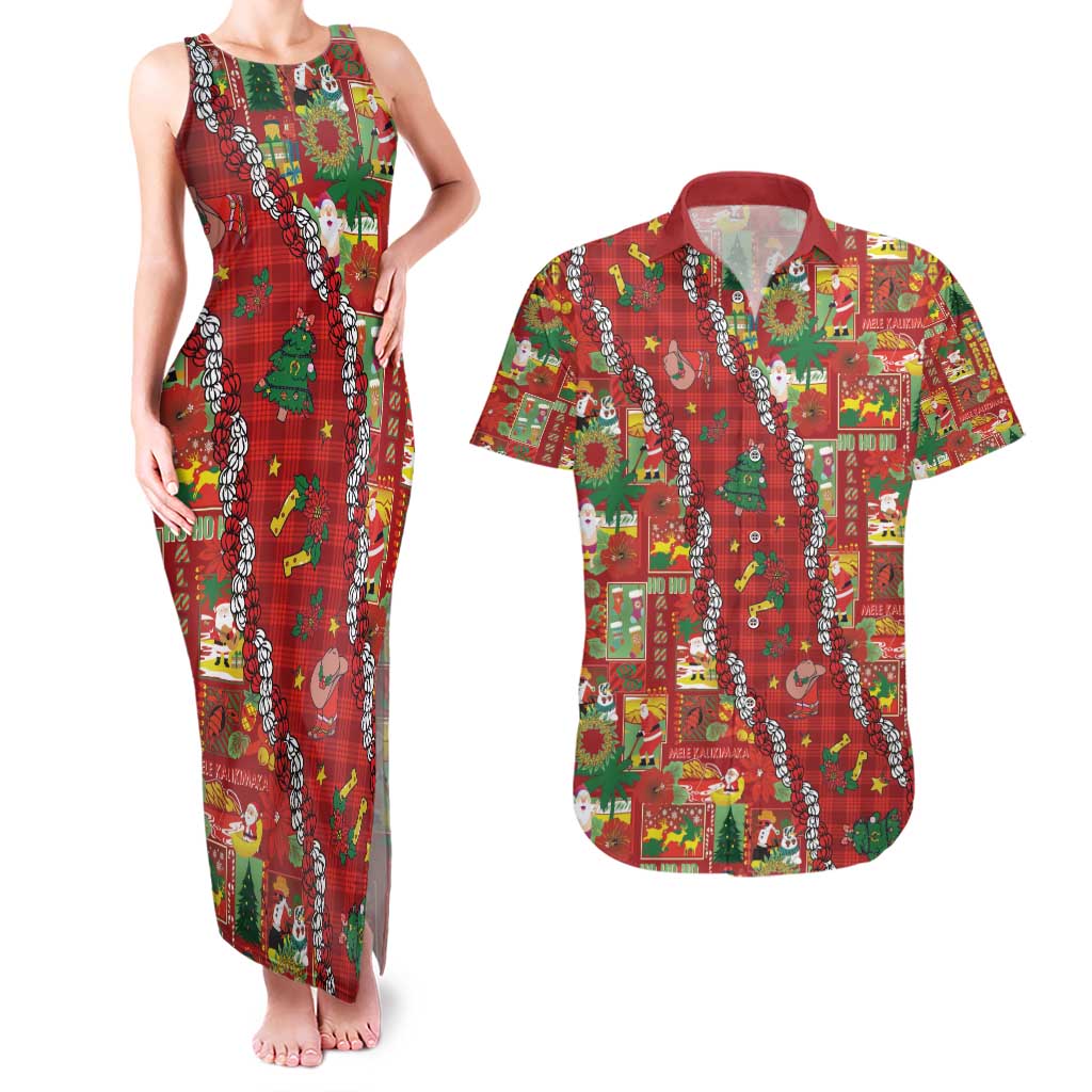 Mele Kalikimaka Pakalana Pikake Lei Couples Matching Tank Maxi Dress and Hawaiian Shirt Hawaiian Rodeo Paniolo Omaomao Palaka - Polynesian Pride