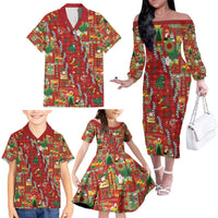 Mele Kalikimaka Pakalana Pikake Lei Family Matching Off The Shoulder Long Sleeve Dress and Hawaiian Shirt Hawaiian Rodeo Paniolo Omaomao Palaka - Polynesian Pride
