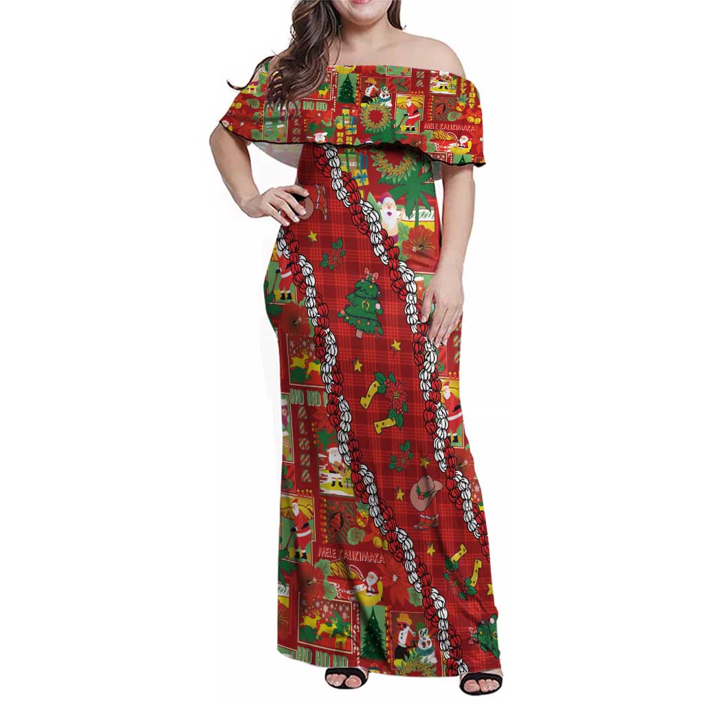 Mele Kalikimaka Pakalana Pikake Lei Family Matching Off Shoulder Maxi Dress and Hawaiian Shirt Hawaiian Rodeo Paniolo Omaomao Palaka - Polynesian Pride