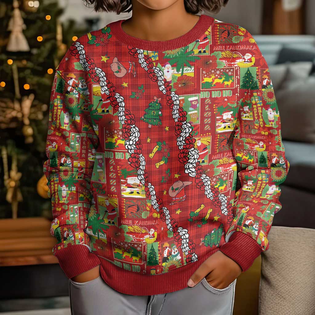 Mele Kalikimaka Pakalana Pikake Lei Kid Ugly Christmas Sweater Hawaiian Rodeo Paniolo Omaomao Palaka - Polynesian Pride