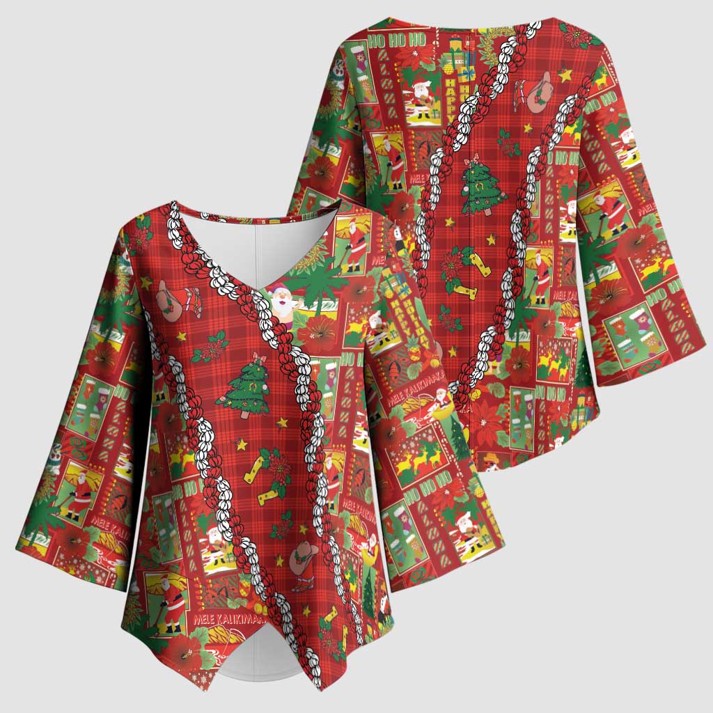 Mele Kalikimaka Pakalana Pikake Lei Kimono Sleeve Blouse Hawaiian Rodeo Paniolo Omaomao Palaka - Polynesian Pride