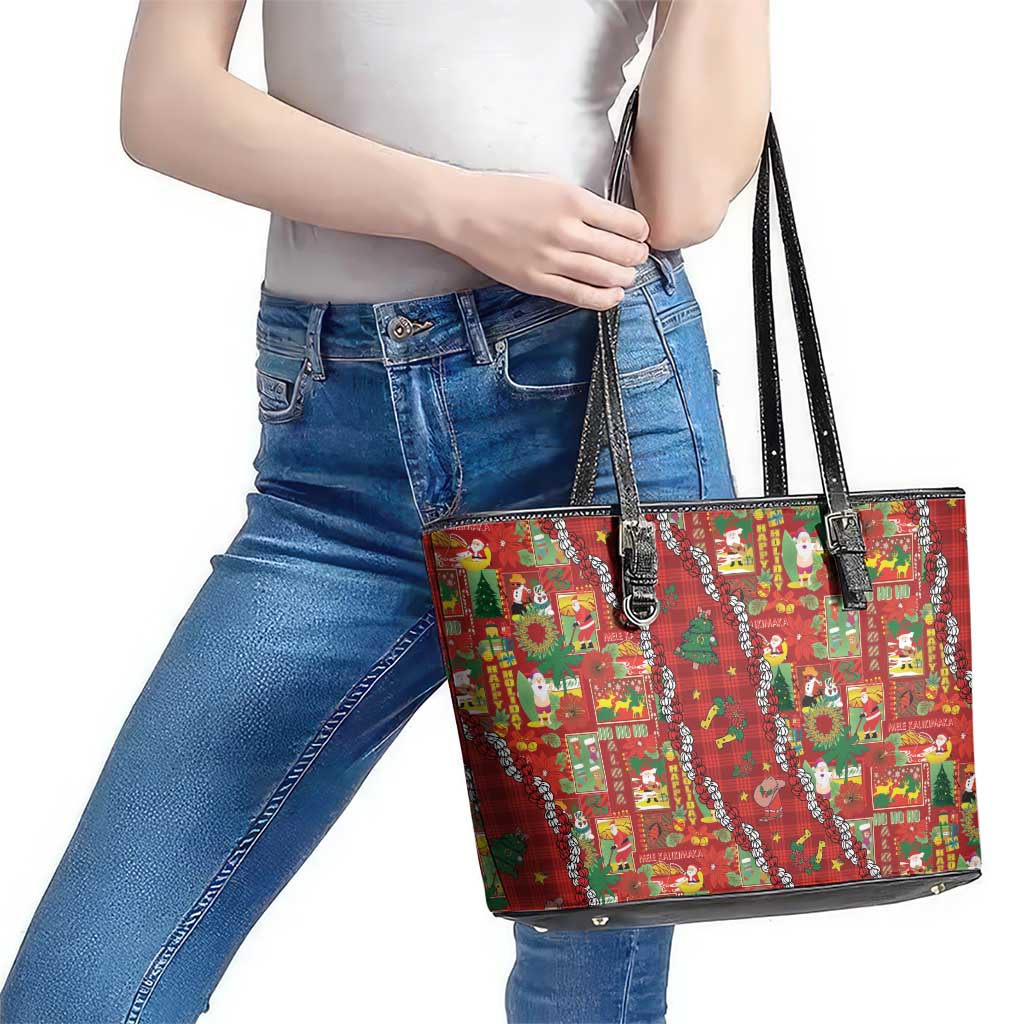 Mele Kalikimaka Pakalana Pikake Lei Leather Tote Bag Hawaiian Rodeo Paniolo Omaomao Palaka - Polynesian Pride