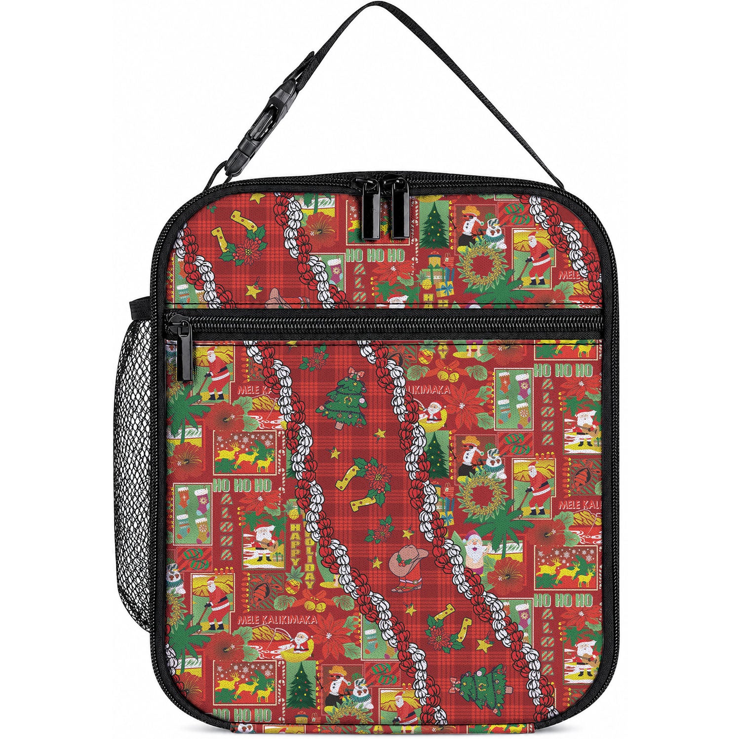 Mele Kalikimaka Pakalana Pikake Lei Lunch Bag Hawaiian Rodeo Paniolo Omaomao Palaka LT9 10.2 × 8.3 × 4.3 inch Green - Polynesian Pride