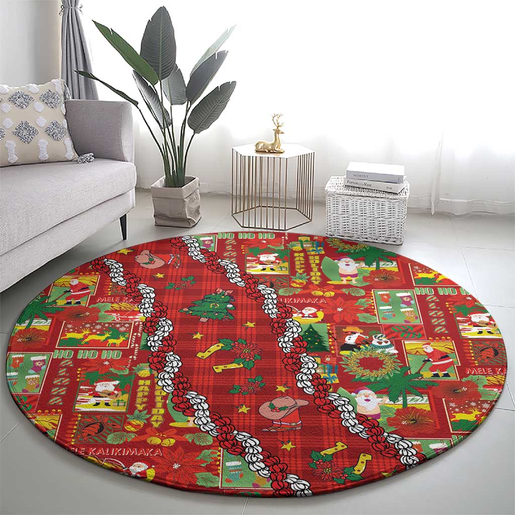 Mele Kalikimaka Pakalana Pikake Lei Round Carpet Hawaiian Rodeo Paniolo Omaomao Palaka - Polynesian Pride