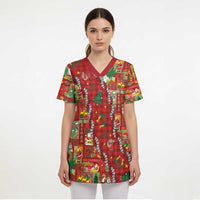Mele Kalikimaka Pakalana Pikake Lei Scrub Top Hawaiian Rodeo Paniolo Omaomao Palaka - Polynesian Pride