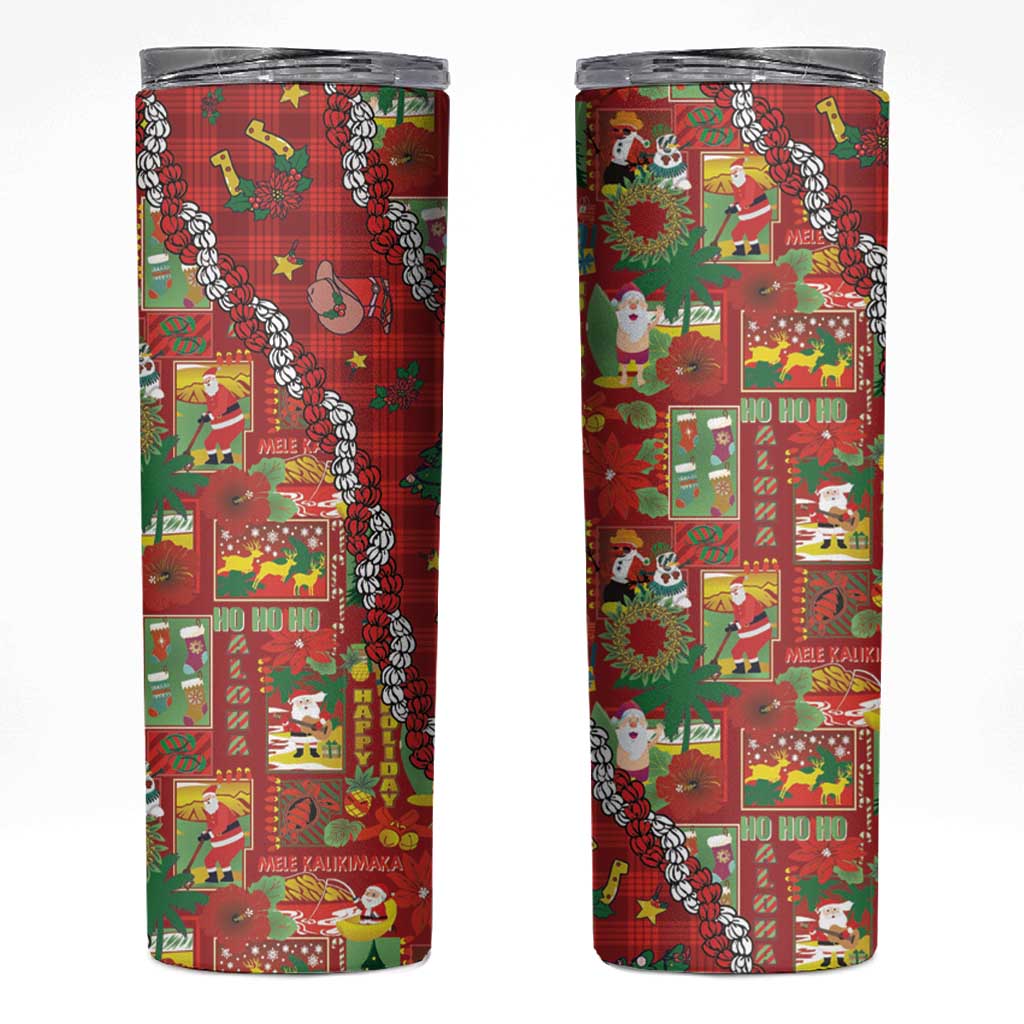Mele Kalikimaka Pakalana Pikake Lei Skinny Tumbler Hawaiian Rodeo Paniolo Omaomao Palaka - Polynesian Pride