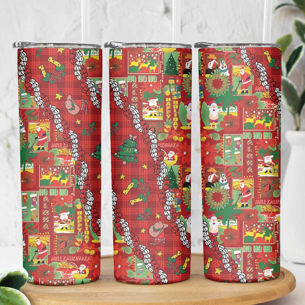 Mele Kalikimaka Pakalana Pikake Lei Skinny Tumbler Hawaiian Rodeo Paniolo Omaomao Palaka - Polynesian Pride