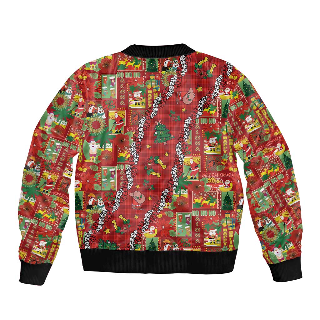 Mele Kalikimaka Pakalana Pikake Lei Sleeve Zip Bomber Jacket Hawaiian Rodeo Paniolo Omaomao Palaka - Polynesian Pride