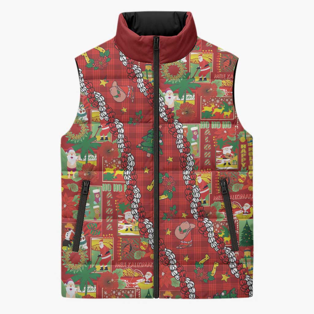 Mele Kalikimaka Pakalana Pikake Lei Sleeveless Puffer Jacket Hawaiian Rodeo Paniolo Omaomao Palaka - Polynesian Pride