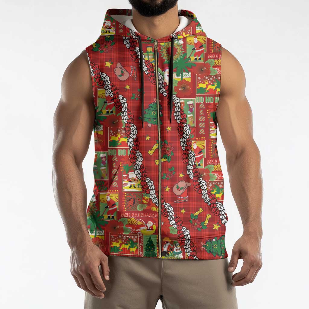 Mele Kalikimaka Pakalana Pikake Lei Sleeveless Zip Hoodie Hawaiian Rodeo Paniolo Omaomao Palaka - Polynesian Pride