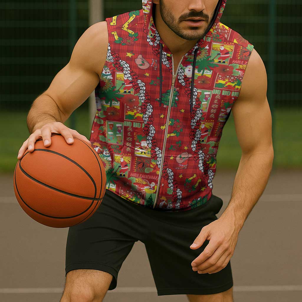 Mele Kalikimaka Pakalana Pikake Lei Sleeveless Zip Hoodie Hawaiian Rodeo Paniolo Omaomao Palaka - Polynesian Pride