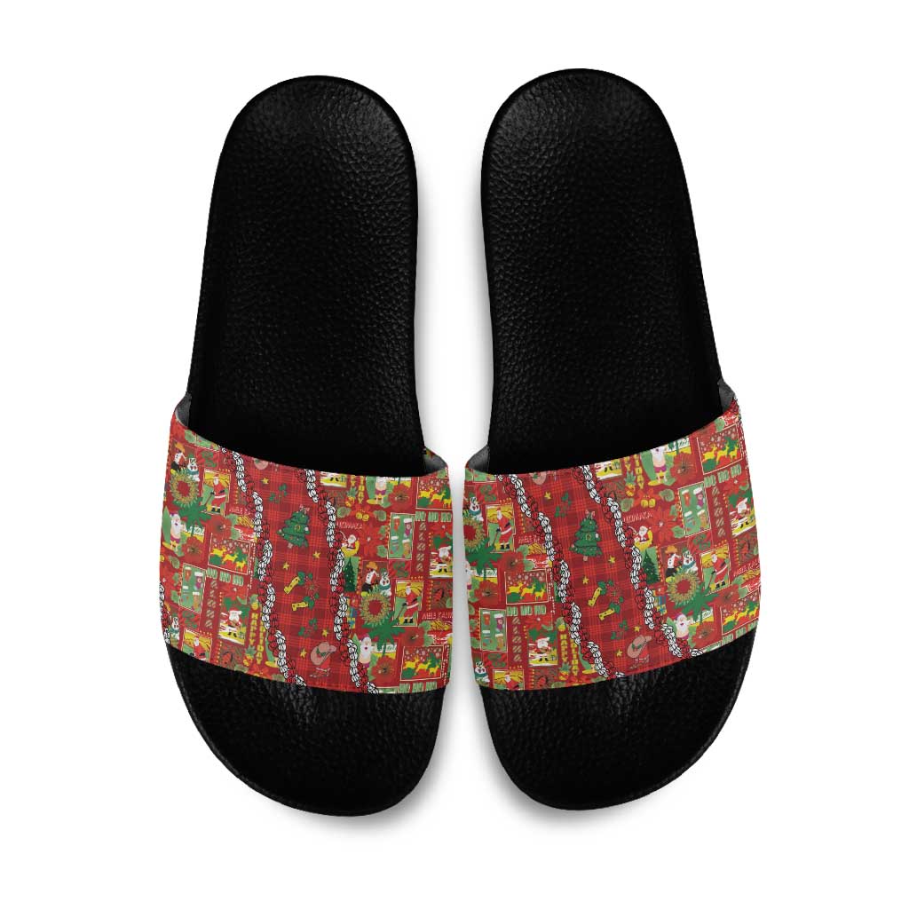 Mele Kalikimaka Pakalana Pikake Lei Slide Sandals Hawaiian Rodeo Paniolo Omaomao Palaka - Polynesian Pride