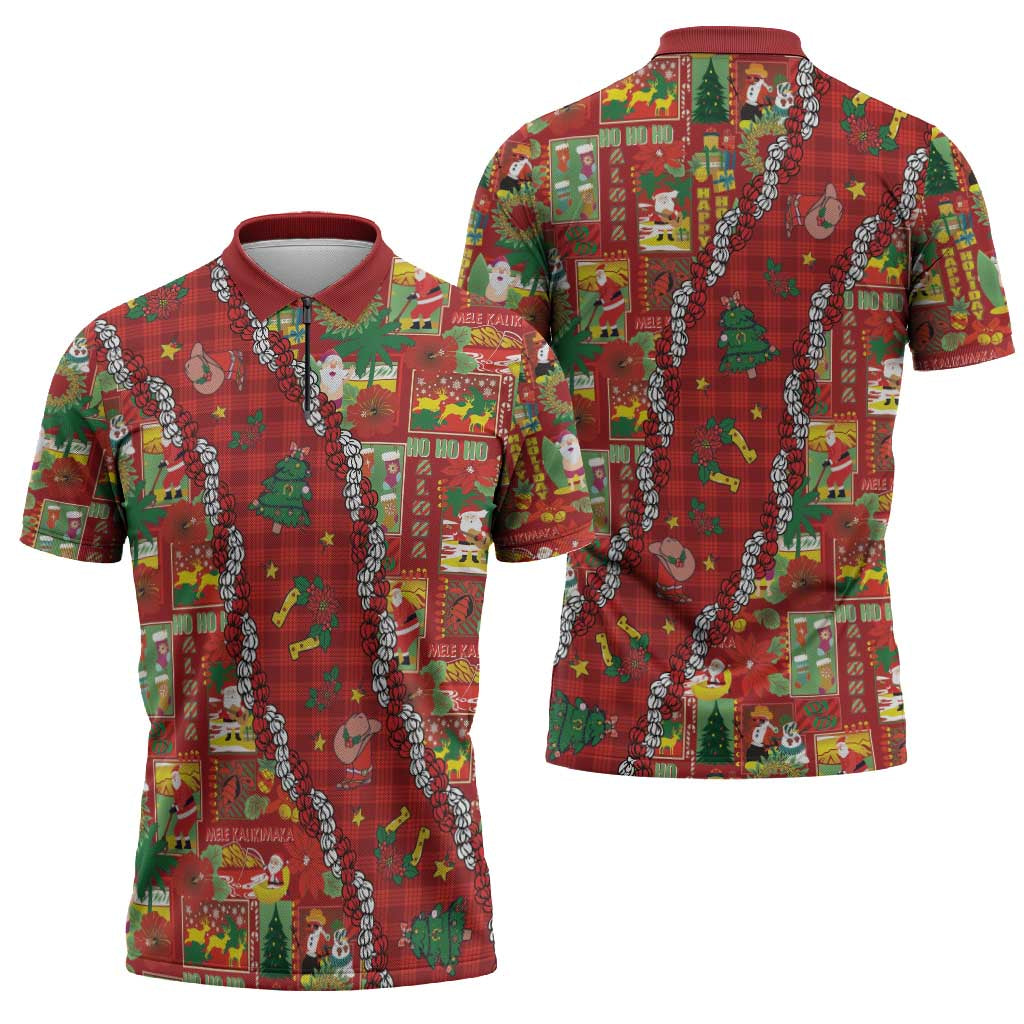 Mele Kalikimaka Pakalana Pikake Lei Zipper Polo Shirt Hawaiian Rodeo Paniolo Omaomao Palaka - Polynesian Pride