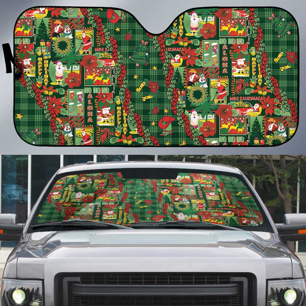Mele Kalikimaka Pakalana Pikake Lei Auto Sun Shade Hawaiian Rodeo Paniolo Ulaula Palaka - Polynesian Pride
