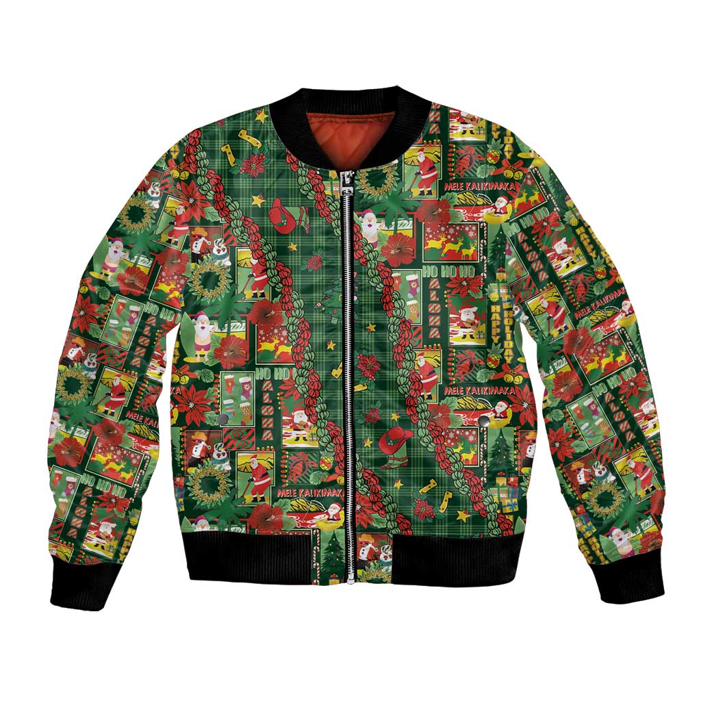 Mele Kalikimaka Pakalana Pikake Lei Bomber Jacket Hawaiian Rodeo Paniolo Ulaula Palaka - Polynesian Pride