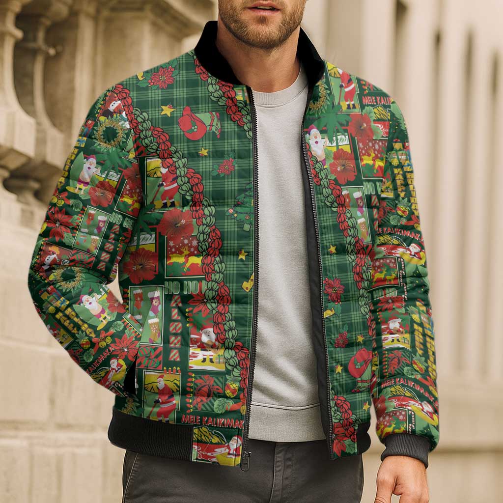 Mele Kalikimaka Pakalana Pikake Lei Bomber Puffer Jacket Hawaiian Rodeo Paniolo Ulaula Palaka LT9 - Polynesian Pride