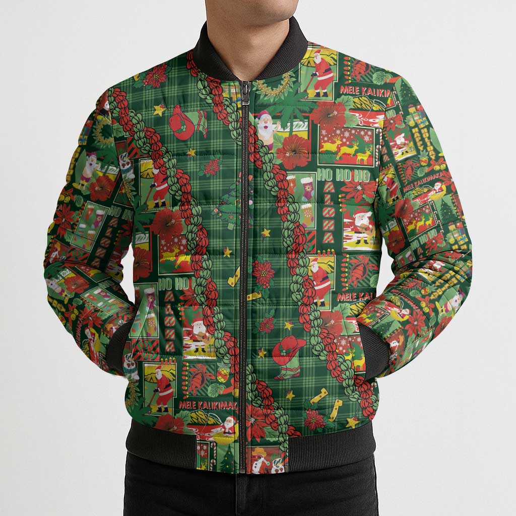 Mele Kalikimaka Pakalana Pikake Lei Bomber Puffer Jacket Hawaiian Rodeo Paniolo Ulaula Palaka LT9 - Polynesian Pride