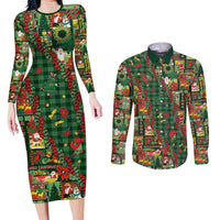 Mele Kalikimaka Pakalana Pikake Lei Couples Matching Long Sleeve Bodycon Dress and Long Sleeve Button Shirt Hawaiian Rodeo Paniolo Ulaula Palaka - Polynesian Pride