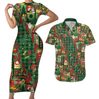 Mele Kalikimaka Pakalana Pikake Lei Couples Matching Short Sleeve Bodycon Dress and Hawaiian Shirt Hawaiian Rodeo Paniolo Ulaula Palaka - Polynesian Pride
