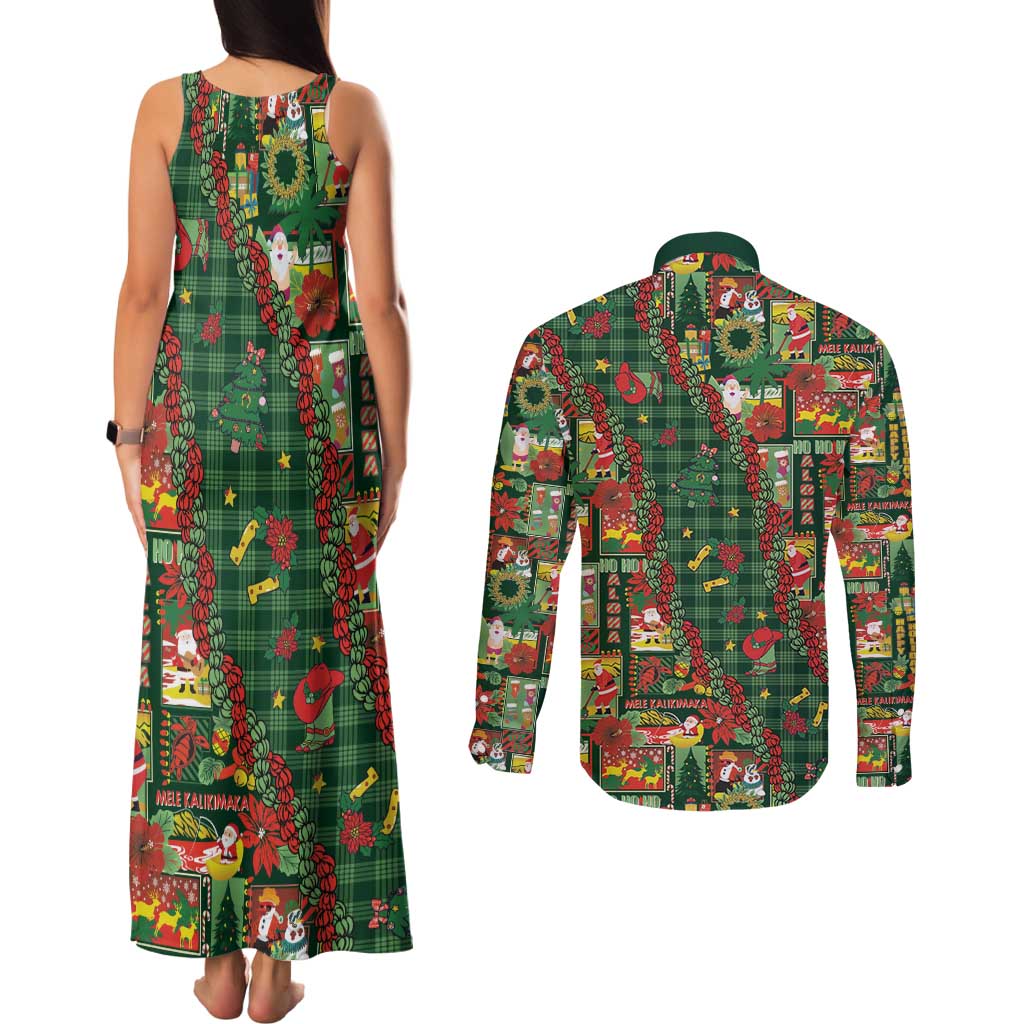Mele Kalikimaka Pakalana Pikake Lei Couples Matching Tank Maxi Dress and Long Sleeve Button Shirt Hawaiian Rodeo Paniolo Ulaula Palaka - Polynesian Pride