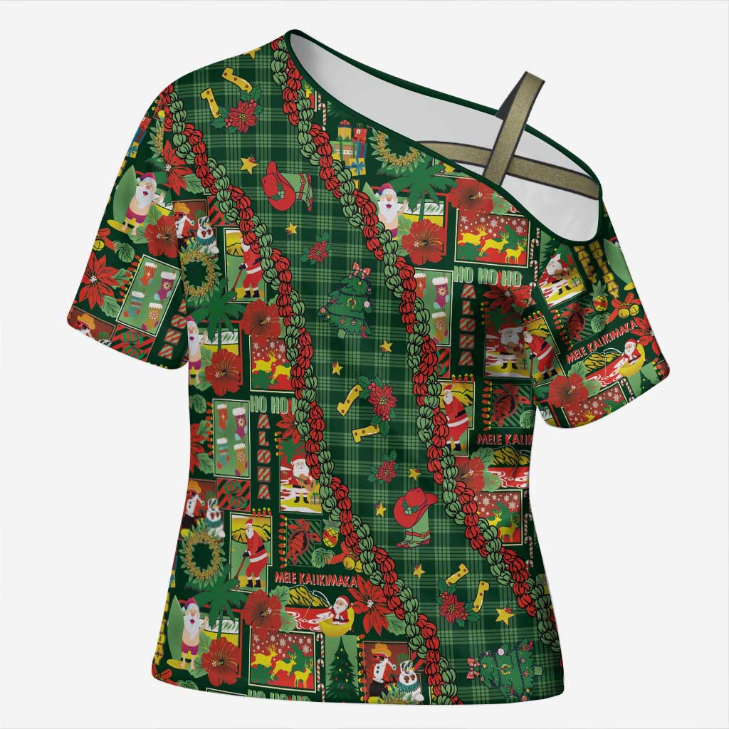 Mele Kalikimaka Pakalana Pikake Lei Cross Shoulder Shirt Hawaiian Rodeo Paniolo Ulaula Palaka LT9 Female Red - Polynesian Pride