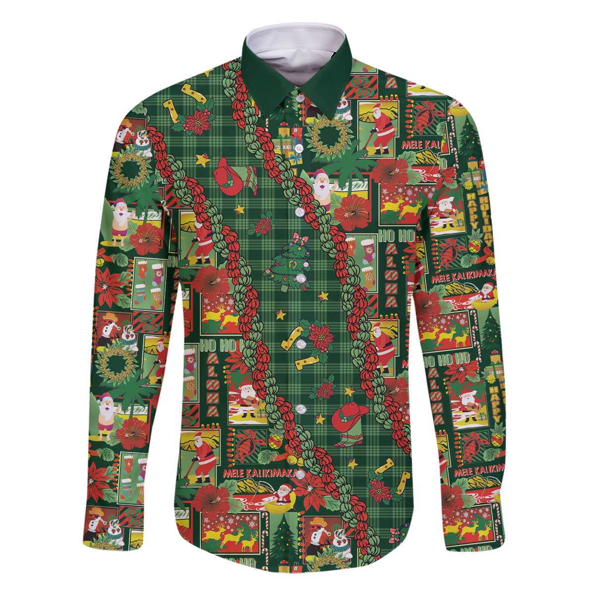 Mele Kalikimaka Pakalana Pikake Lei Family Matching Off The Shoulder Long Sleeve Dress and Hawaiian Shirt Hawaiian Rodeo Paniolo Ulaula Palaka - Polynesian Pride