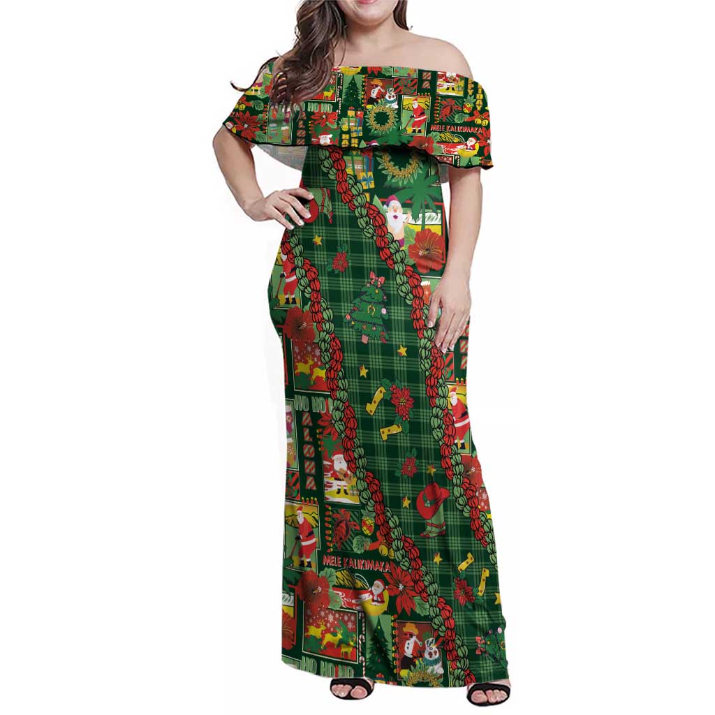 Mele Kalikimaka Pakalana Pikake Lei Family Matching Off Shoulder Maxi Dress and Hawaiian Shirt Hawaiian Rodeo Paniolo Ulaula Palaka - Polynesian Pride