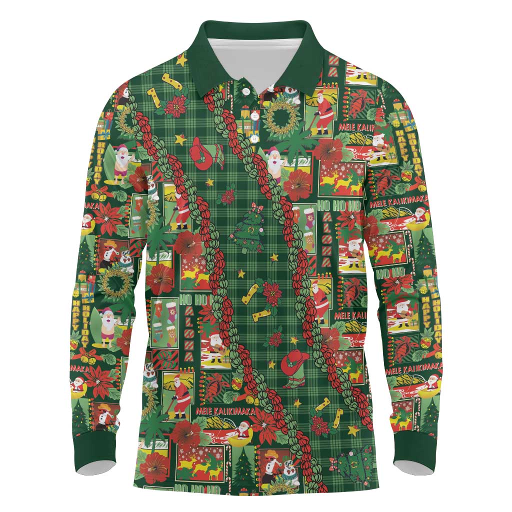 Mele Kalikimaka Pakalana Pikake Lei Long Sleeve Polo Shirt Hawaiian Rodeo Paniolo Ulaula Palaka - Polynesian Pride
