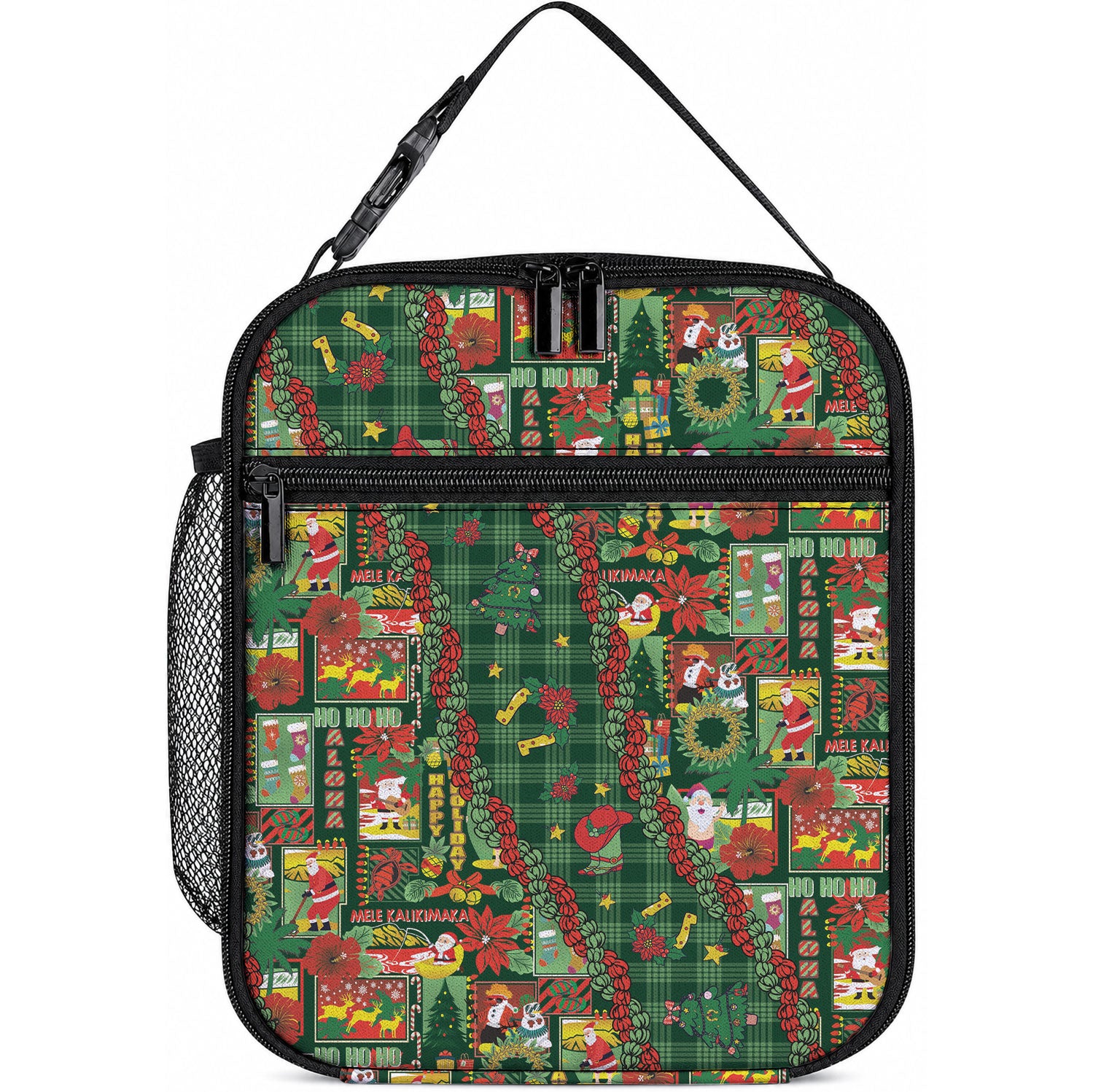 Mele Kalikimaka Pakalana Pikake Lei Lunch Bag Hawaiian Rodeo Paniolo Ulaula Palaka LT9 10.2 × 8.3 × 4.3 inch Red - Polynesian Pride